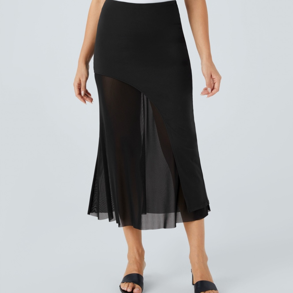 NWT Halara High-Waisted 2-in-1 Contrast Mesh Midi Skirt